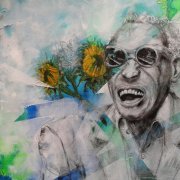 Ray with sunflowers 50X50 Acryl auf Leinwand