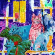 Katzen in der Nacht 50X50 Acryl auf Leinwand